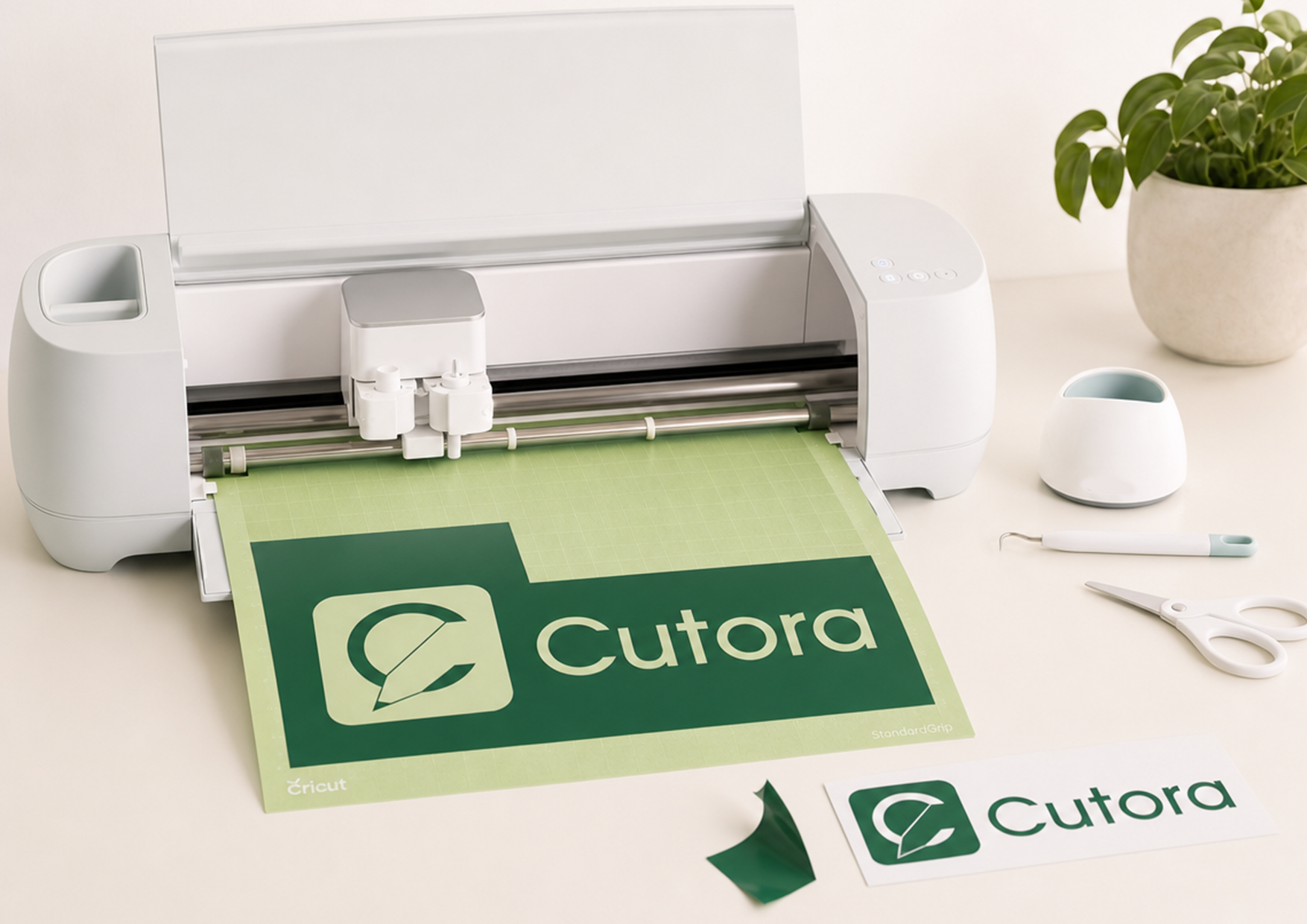 Plotter da taglio che ritaglia un logo in vinile